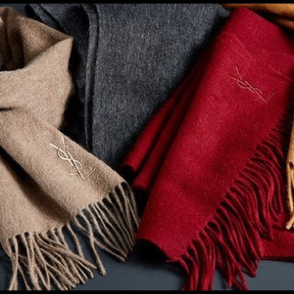 New in package, Yves Saint Laurent Logo-Embroidered Wool Scarf